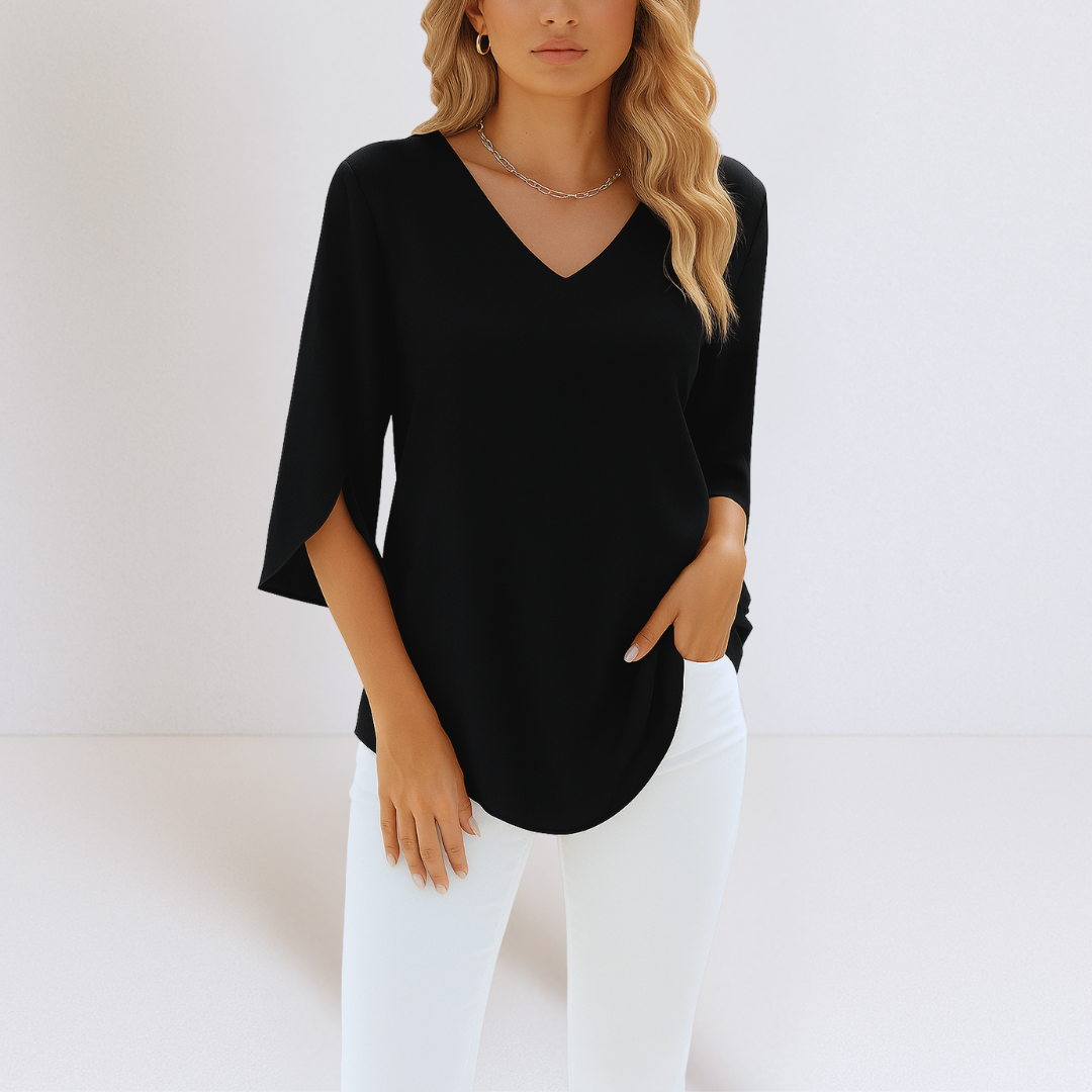 Mira™ - Elegant blus med V-ringning och slitsade ärmar