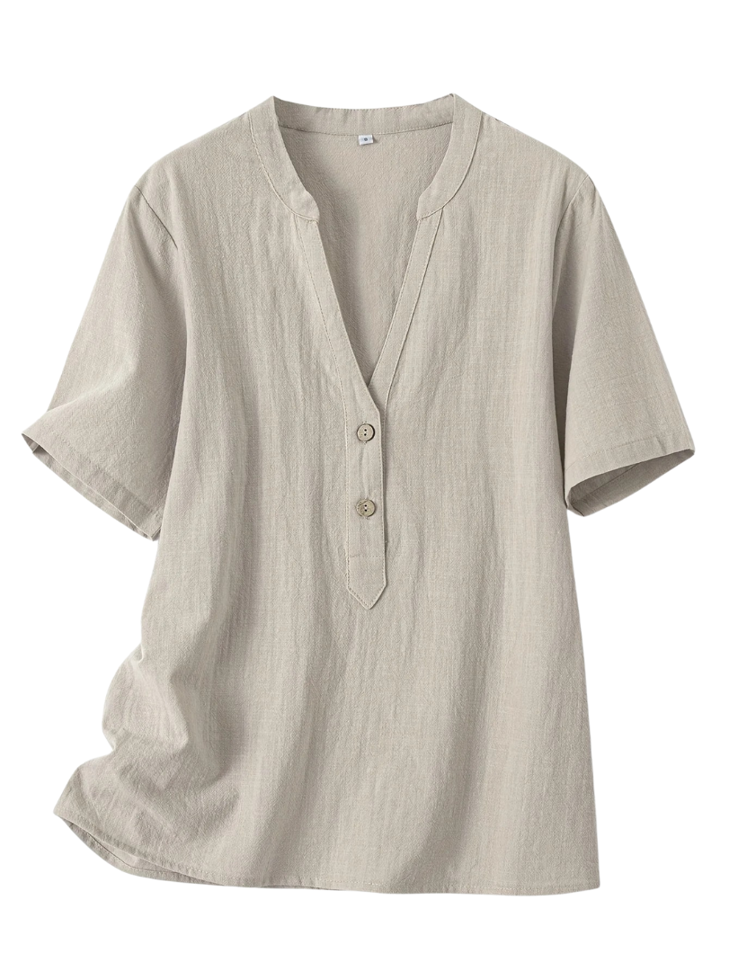 Mira™ - Elegant V-ringad Blus med Knäppning