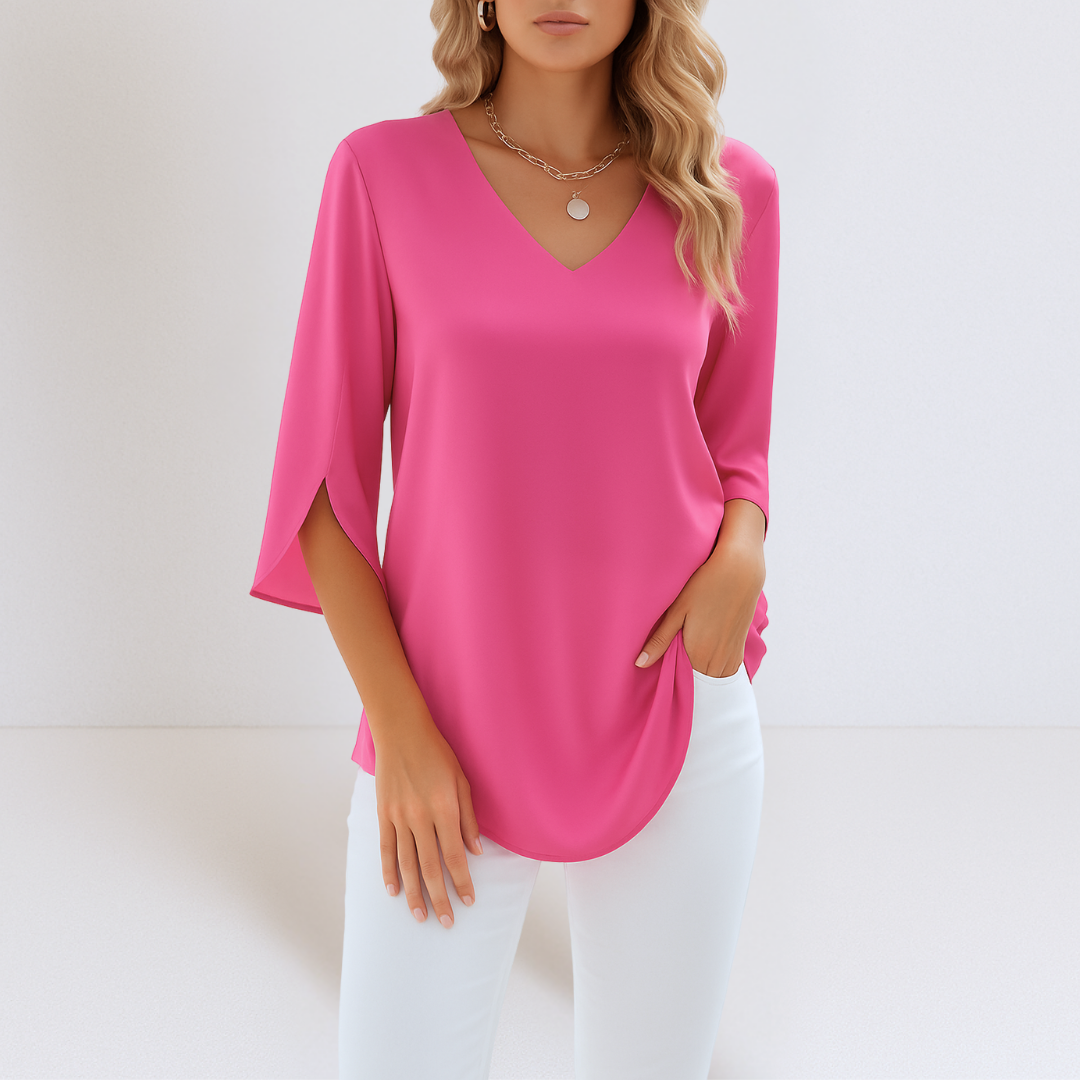 Mira™ - Elegant blus med V-ringning och slitsade ärmar