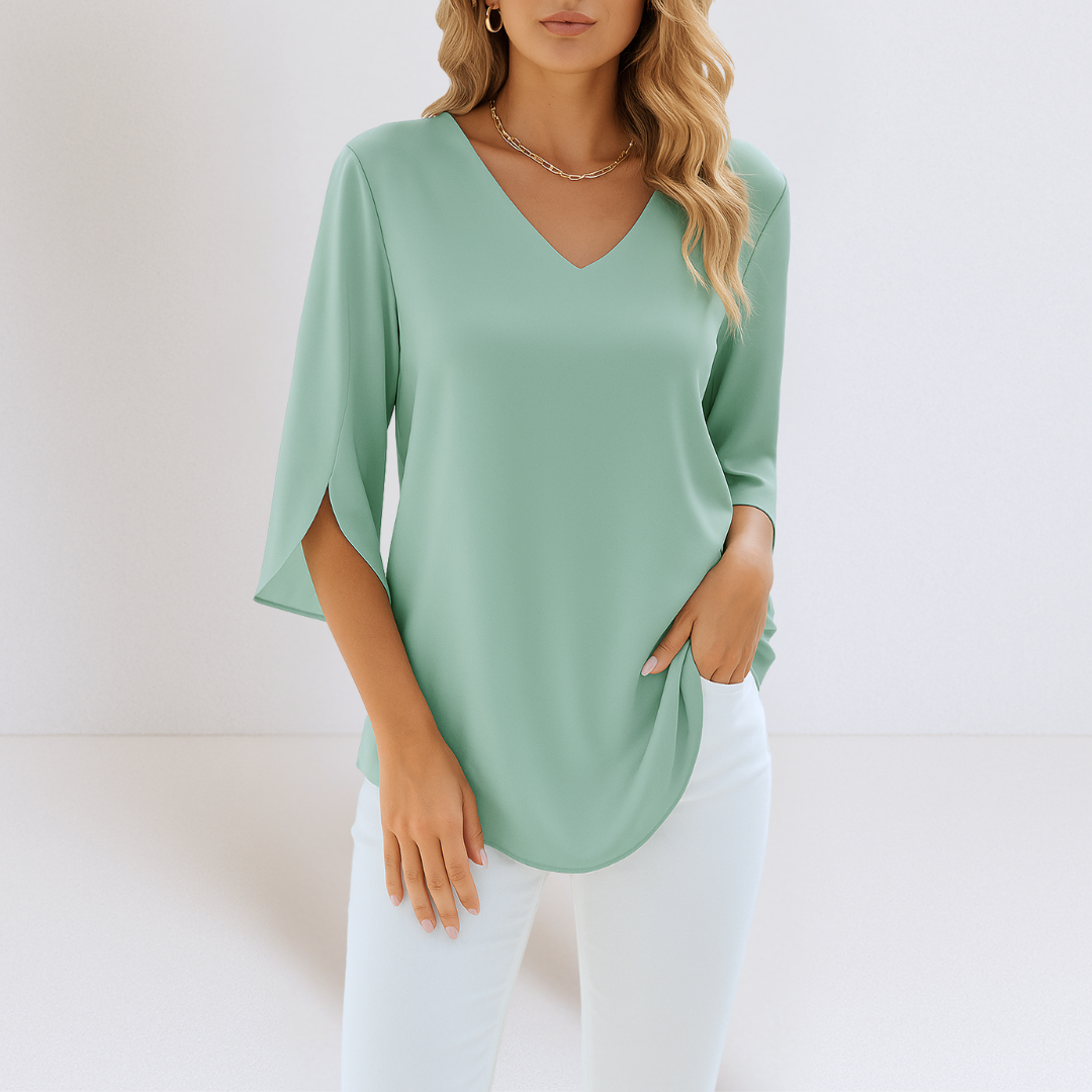 Mira™ - Elegant blus med V-ringning och slitsade ärmar