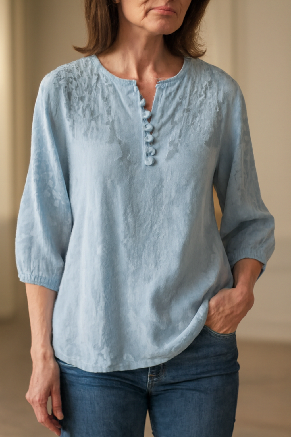 Mira™ - Blus i bomullsvoile med broderade axlar
