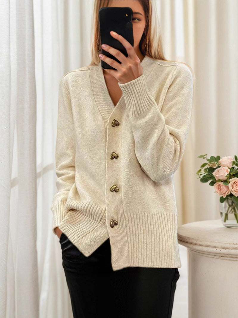 Mira™ - Elegant Hjärta Knappar Cardigan