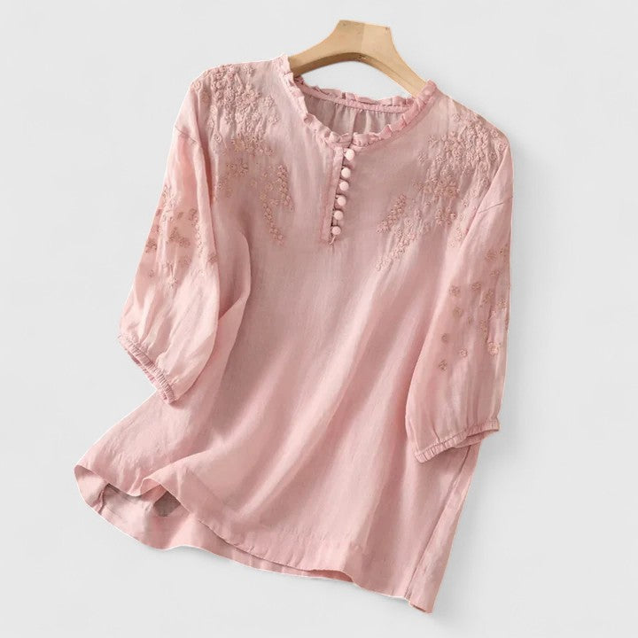 Mira™ - Blus i bomullsvoile med broderade axlar
