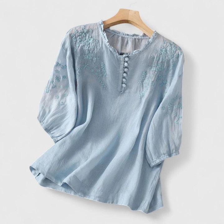 Mira™ - Blus i bomullsvoile med broderade axlar