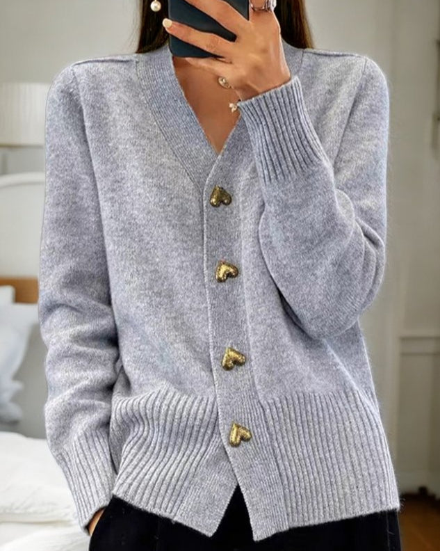 Mira™ - Elegant Hjärta Knappar Cardigan