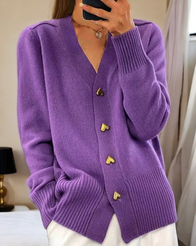 Mira™ - Elegant Hjärta Knappar Cardigan