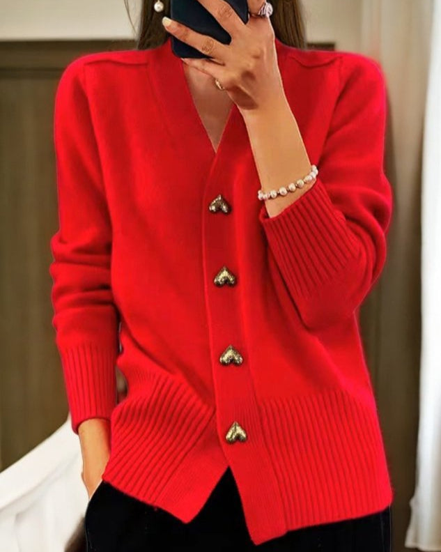 Mira™ - Elegant Hjärta Knappar Cardigan