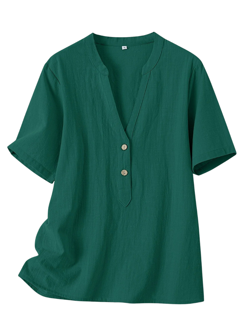 Mira™ - Elegant V-ringad Blus med Knäppning