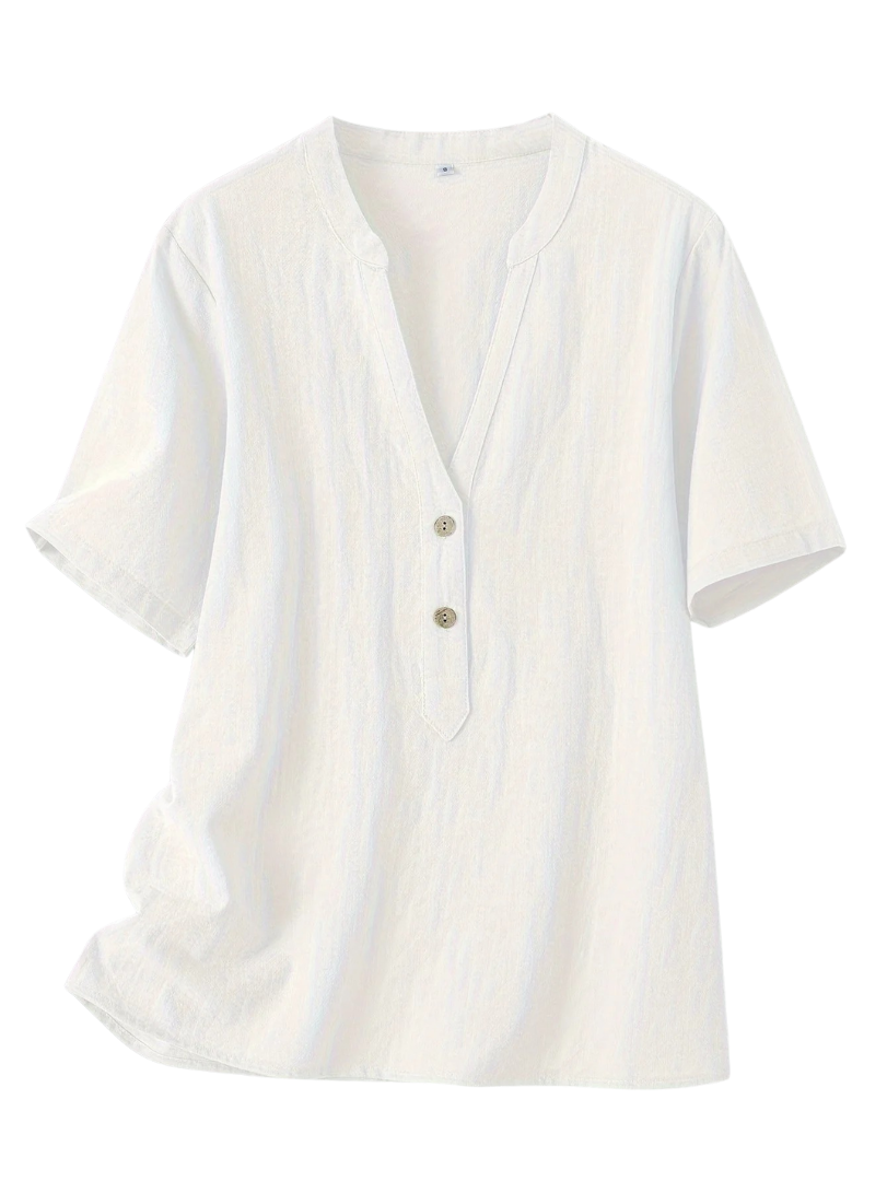 Mira™ - Elegant V-ringad Blus med Knäppning