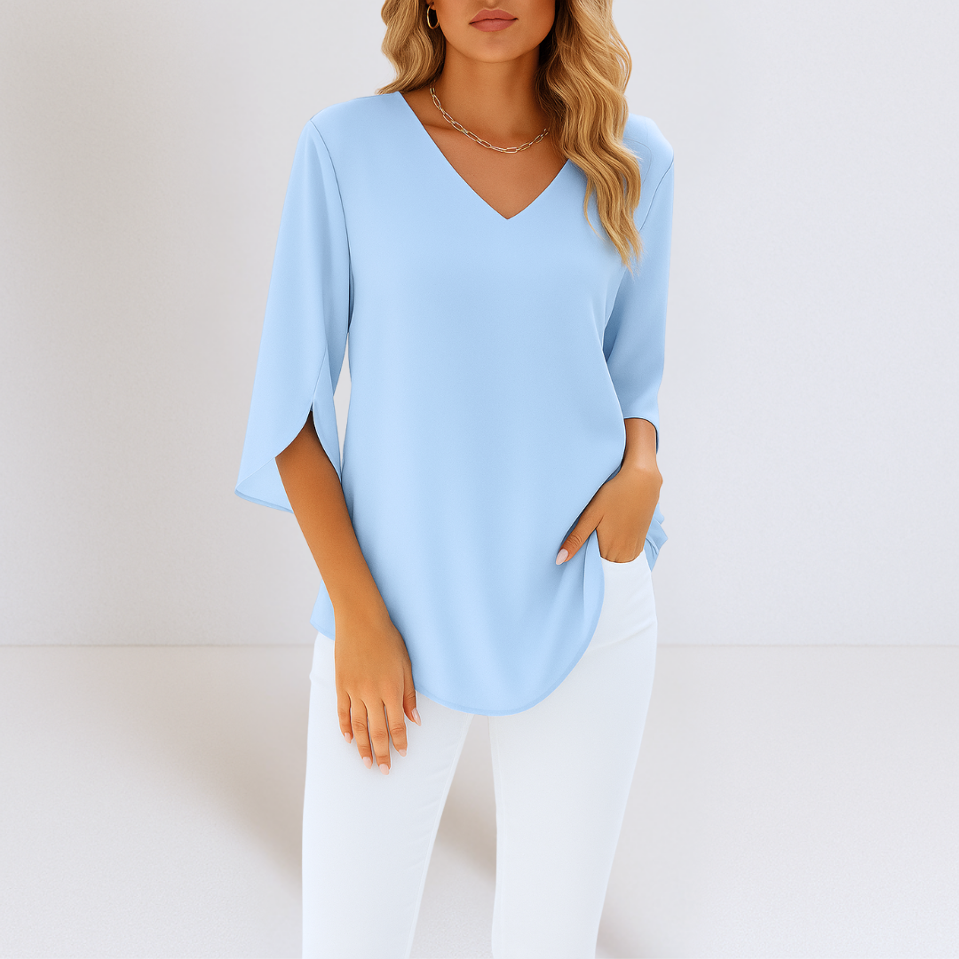 Mira™ - Elegant blus med V-ringning och slitsade ärmar