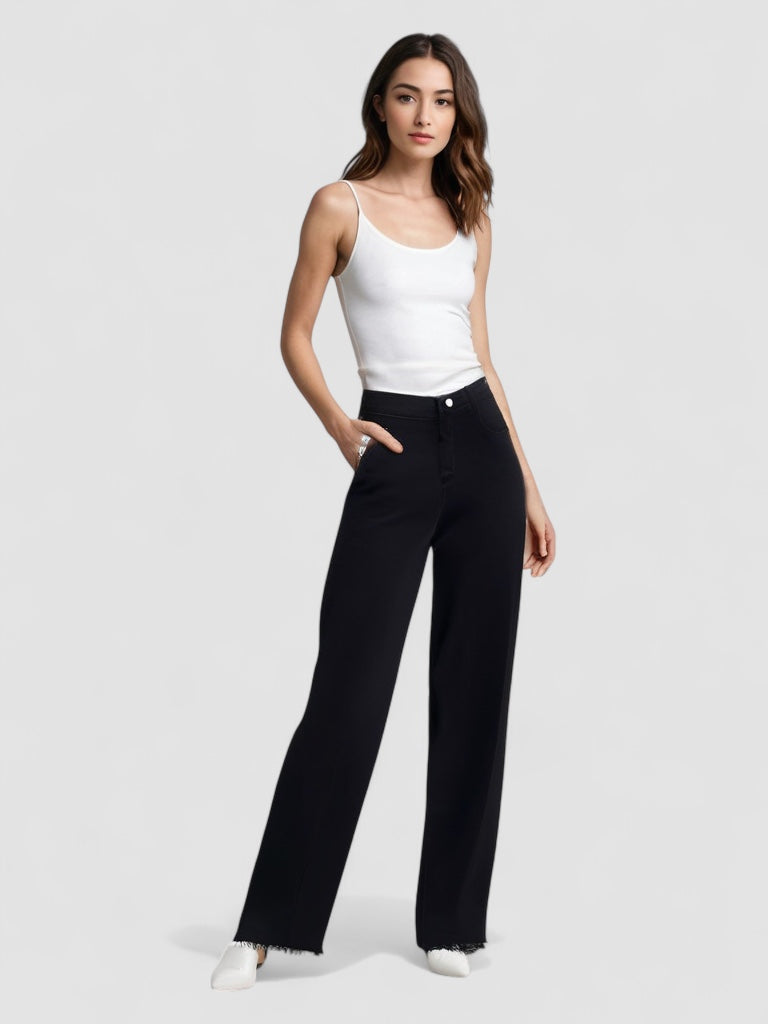 Mira™ | Elegant Svart Jeans med Rå Finish