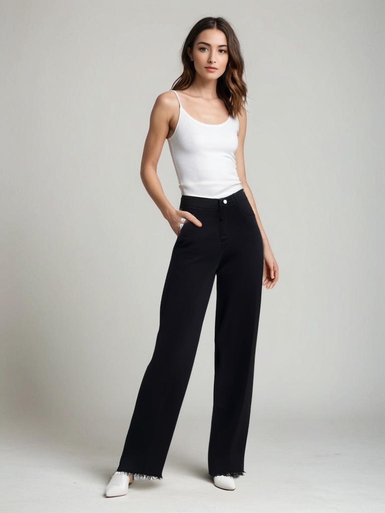 Mira™ | Elegant Svart Jeans med Rå Finish
