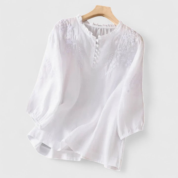 Mira™ - Blus i bomullsvoile med broderade axlar