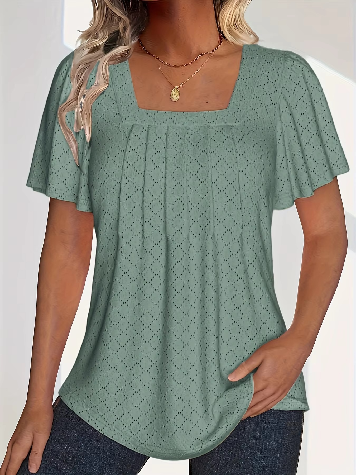 Mira™ | Mirelle – Blus med fyrkantig halsringning och textur